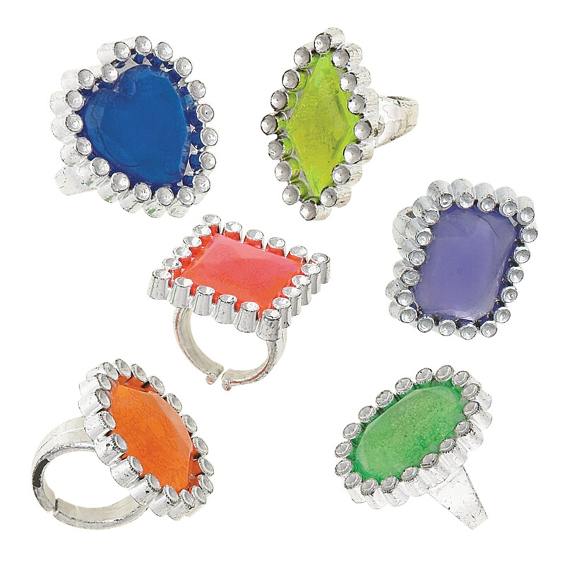 Unique Gem Plastic Rings, 12 pack