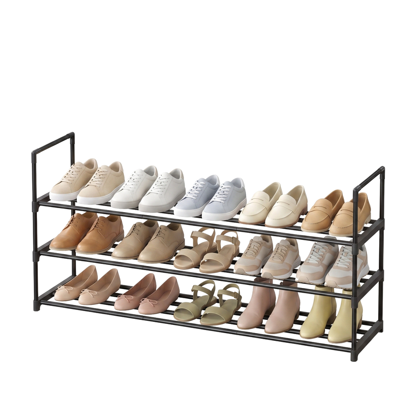 JOYFURNOS 3-Tier Metal Shoe Storage Shelf, Stackable Shoe Organiser, for Entryway, Black