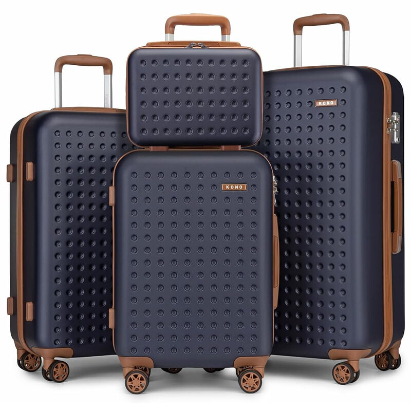 KONO Hard Shell Suitcase Set with TSA Lock, Lightweight ABS Luggage with Beauty Case in Multiple Sizes for All Travel (Blue)