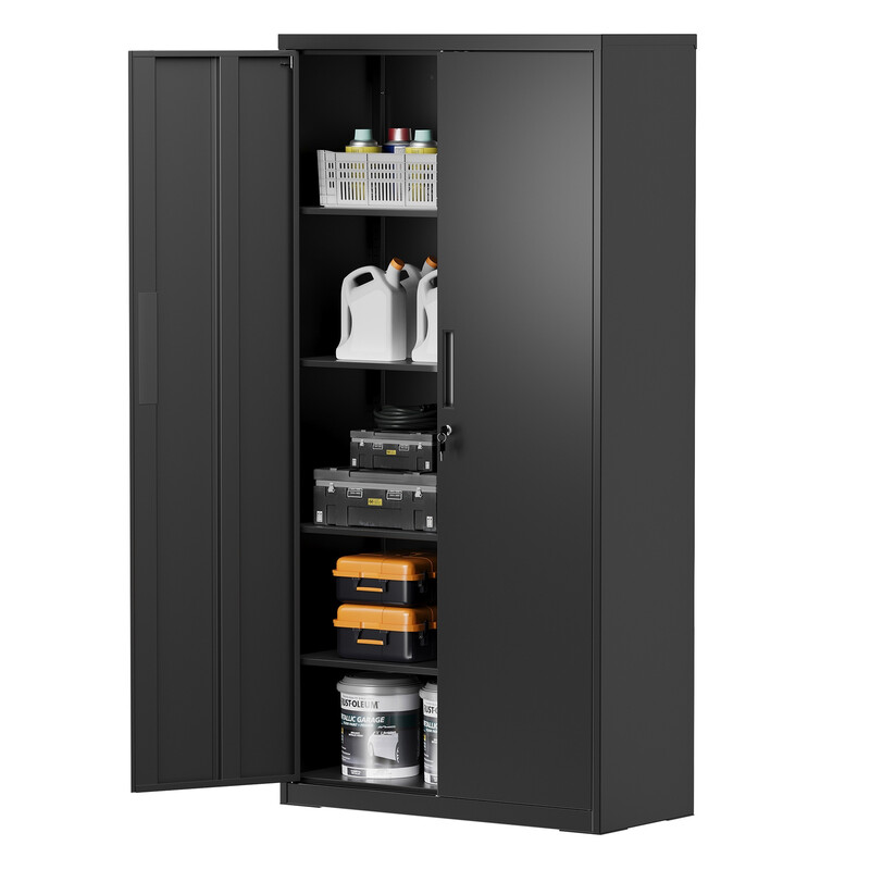 5-Tier Filing Cabinet, Multi-Purpose Cabinet, Steel Storage Cabinet, Double Doors, Bl