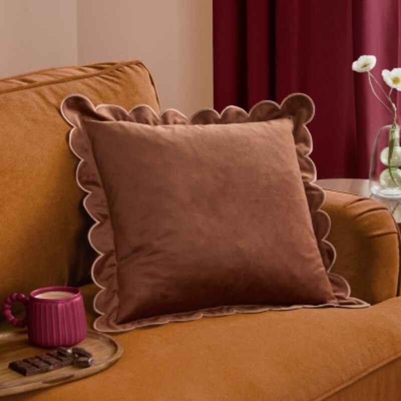 Furn Cushion Cover: Lil Scallop Square Design in Chestnut/Slipper Color, Perfect 45x45cm Decorative Pillow Case
