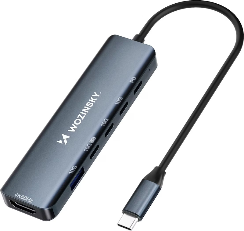Wozinsky WHBC10Y4S USB-C Hub 6-in-1 Multifunktional Aluminium mit 25 cm Kabel - Grau