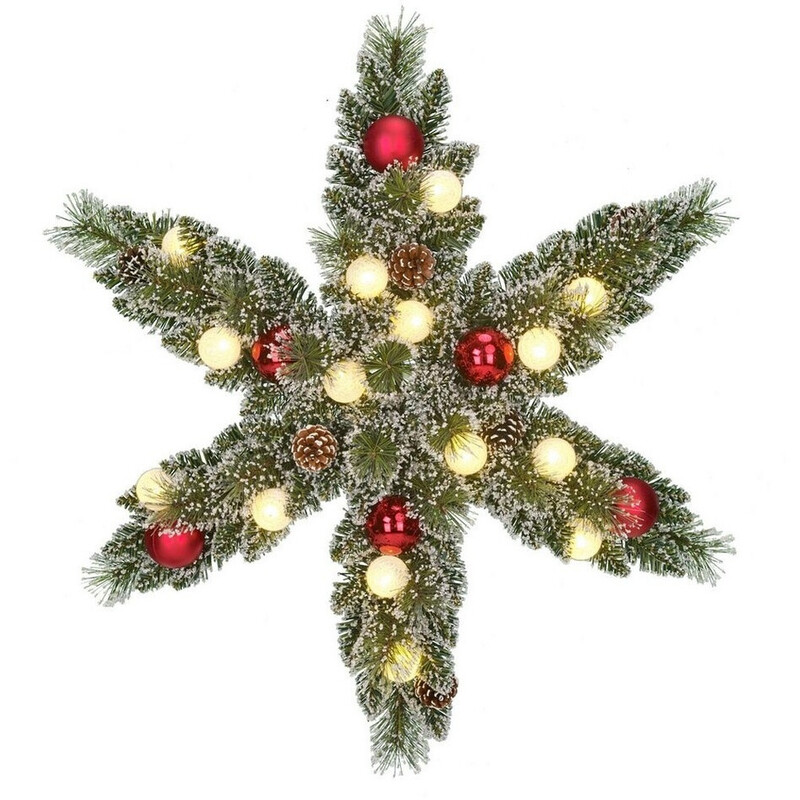 Black Box Trees Weihnachtskranz Stern frosted rot 15L TIPS 96 batteriebetrieben mit Timer für festliche Dekoration - h15xd60cm