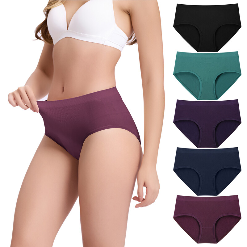 Womens Briefs Underwear Lady Breathable Knickers with Mid Waist Color Group C L (5 Pa