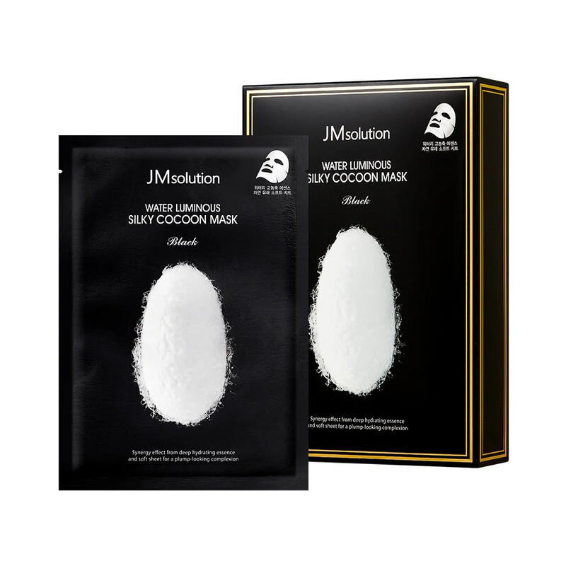 JMsolution Wasser Leuchtende Seidige Kokon-Maske Schwarz 35 ml x 10 Stück – Feuchtigkeitsspendende Koreanische Gesichtsmasken mit Seidenaminosäuren & Hyaluronsäure
