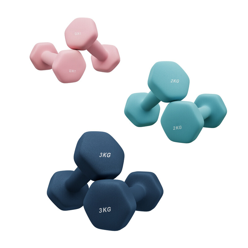 Ochama zeshoekige halterset met standaard – 3 paar: 1 kg, 2 kg, 3 kg, matte neopreencoating – handgewichten voor thuistraining