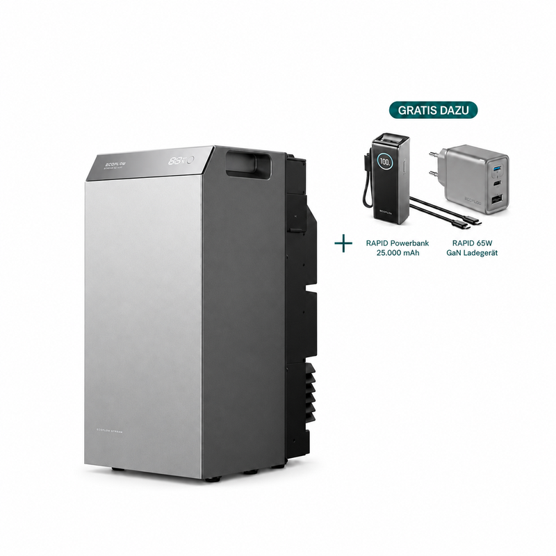 EcoFlow STREAM AC 5000 Bundle mit kostenloser RAPID 25.000 mAh 170 W Powerbank und RAPID 65 W GaN-Ladegerät
