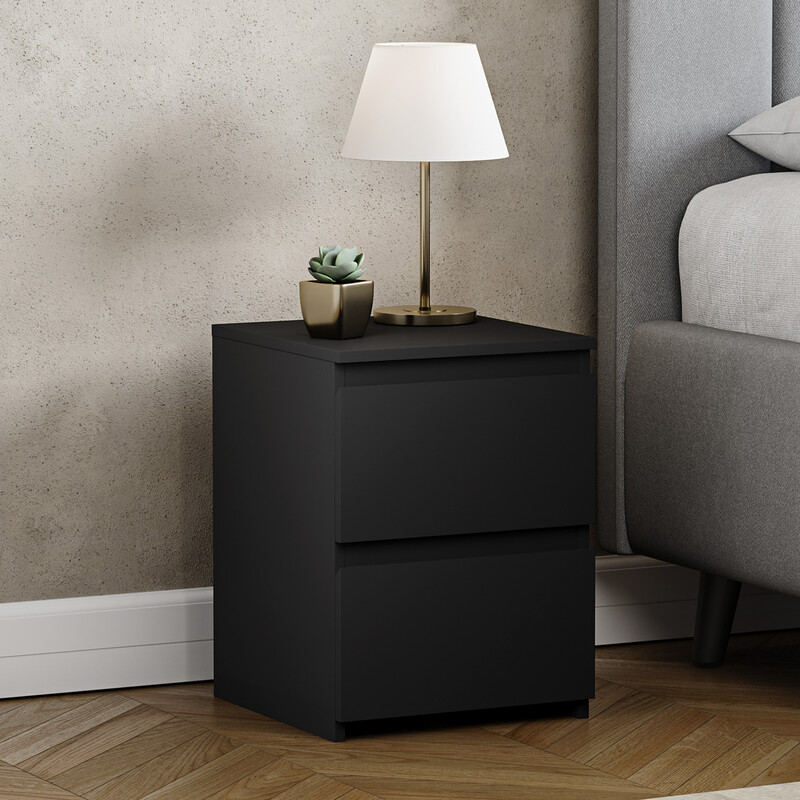 Vida Designs Bedside Table Denver 2 Drawers Black