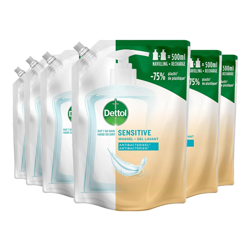 Dettol Gevoelig navulling wasgel/sensitive reinigingsgel 500 ml× 6