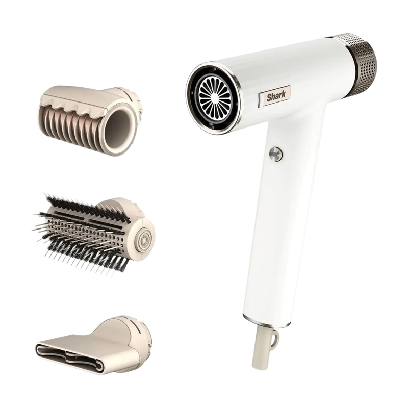 Shark SpeedStyle haardroger & Fast Finish Styler, voor rechte en golvende stijlen, 3 opzetstukken, snel drogen, gladstrijkend kroeshaar, geschikt voor alle haartypen, geen extreme hittebeschadiging, ionisch, zijde, HD333EU.