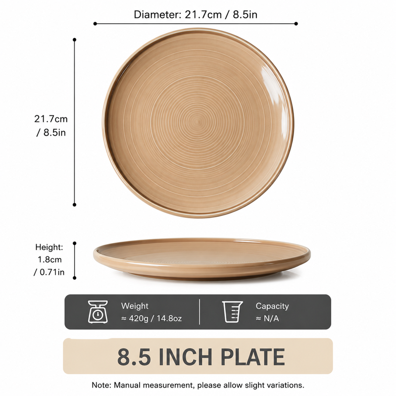 JIWOO Zen 8,5" Flacher Teller Glänzend Braun 1 Stück