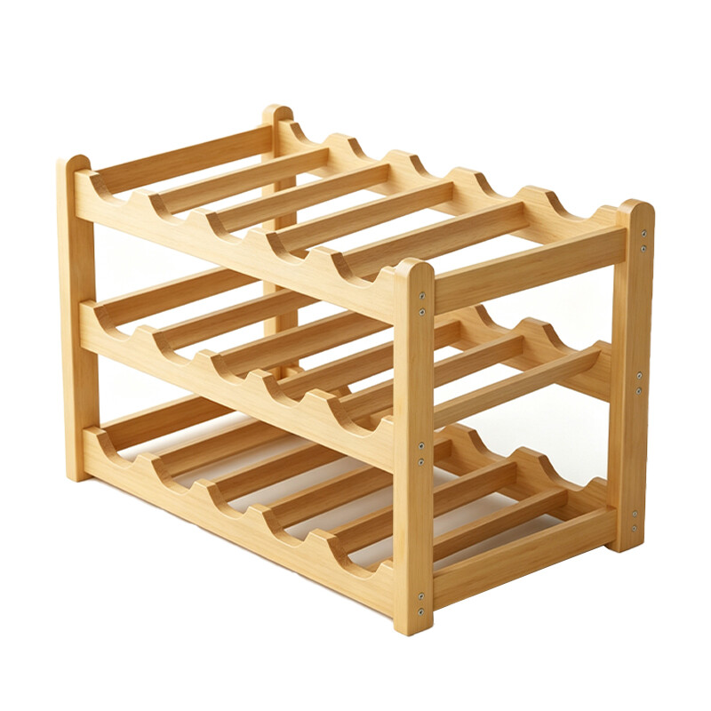 JORDAN&JUDY 3-Tier Wooden Wine Rack, Holds 12 Bottles of Red Wine,43*24*25cm