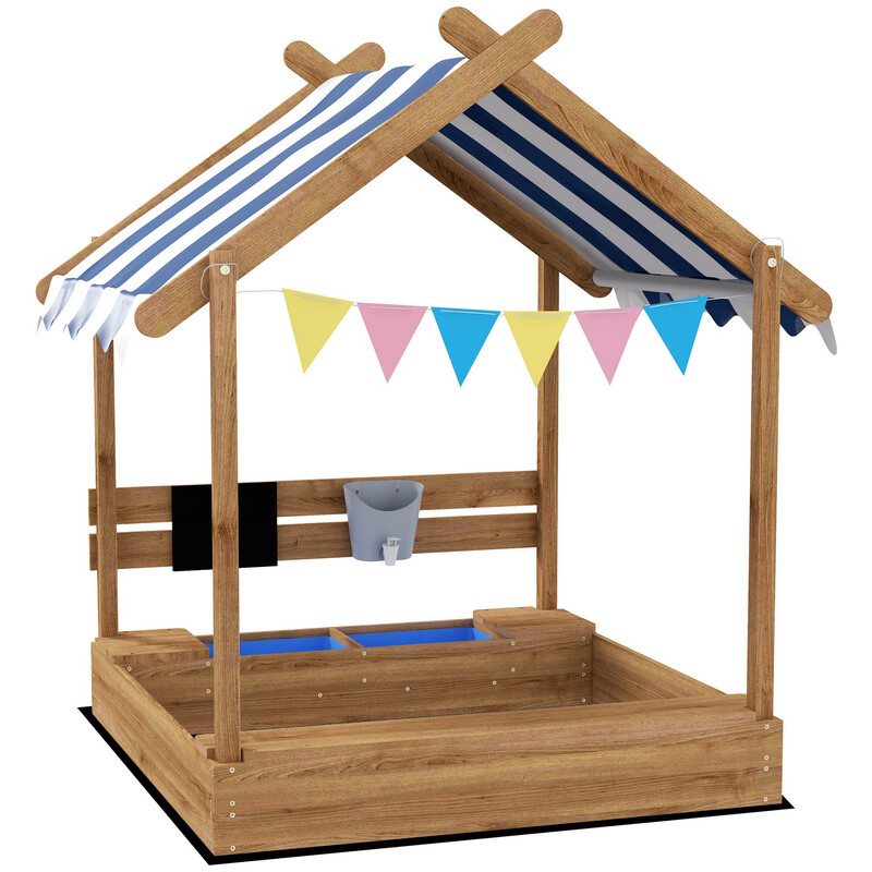 343-063V00BN Outsunny Sand Pit Wooden Sandpit Kids Sandbox House for Outdoors, Garden