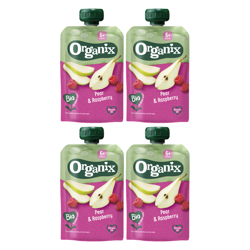 Organix Bio Poire et framboise 6+ mois Gourdes 100 g * 4