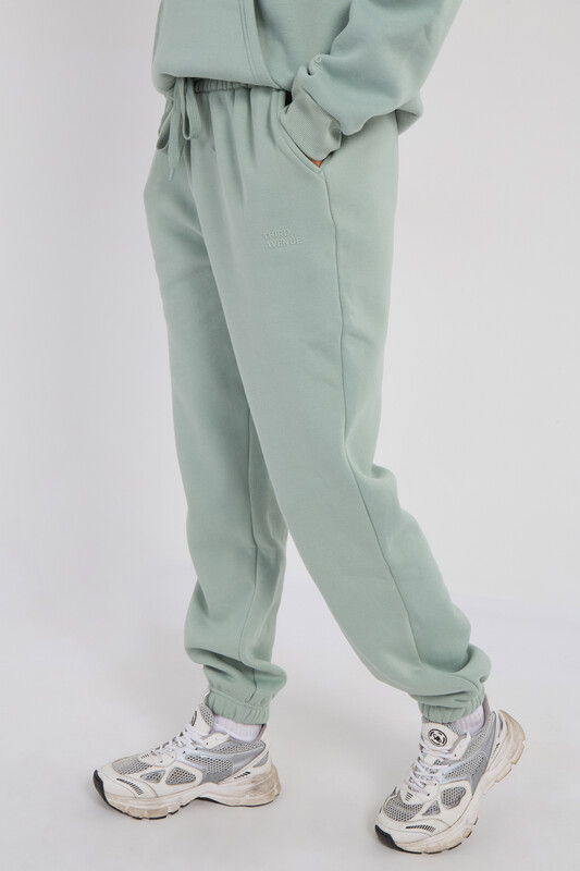 High-Rise Relaxed Fleece Joggers, Mineral Green, M Size