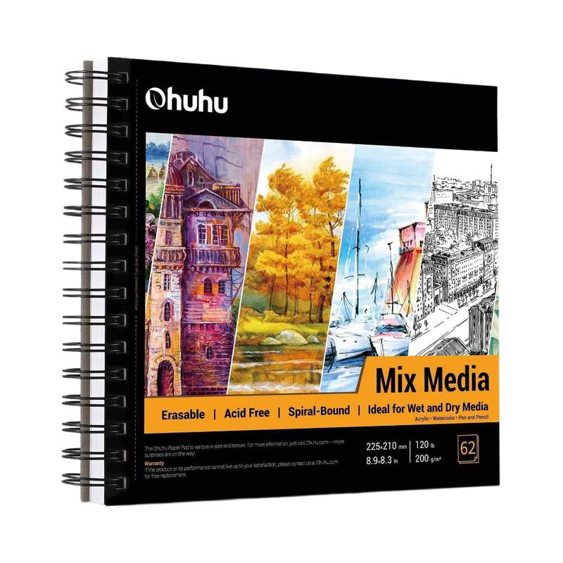 Mix Media Pad， Mixed Media Art Sketchbook， 120 LB/200 GSM Heavyweight Papers， 62 Shee