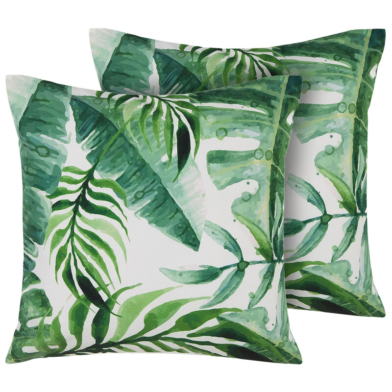 Beliani 2er-Set Gartenkissen, Blattmotiv, 45 x 45 cm, grün