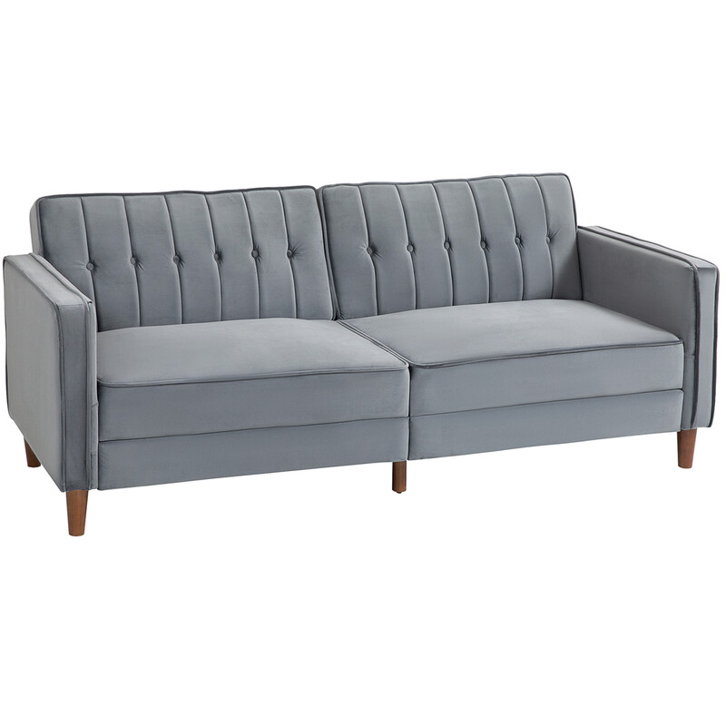 Homcom Grey Sofa 3 Seater Button Velvet Click Clack Back