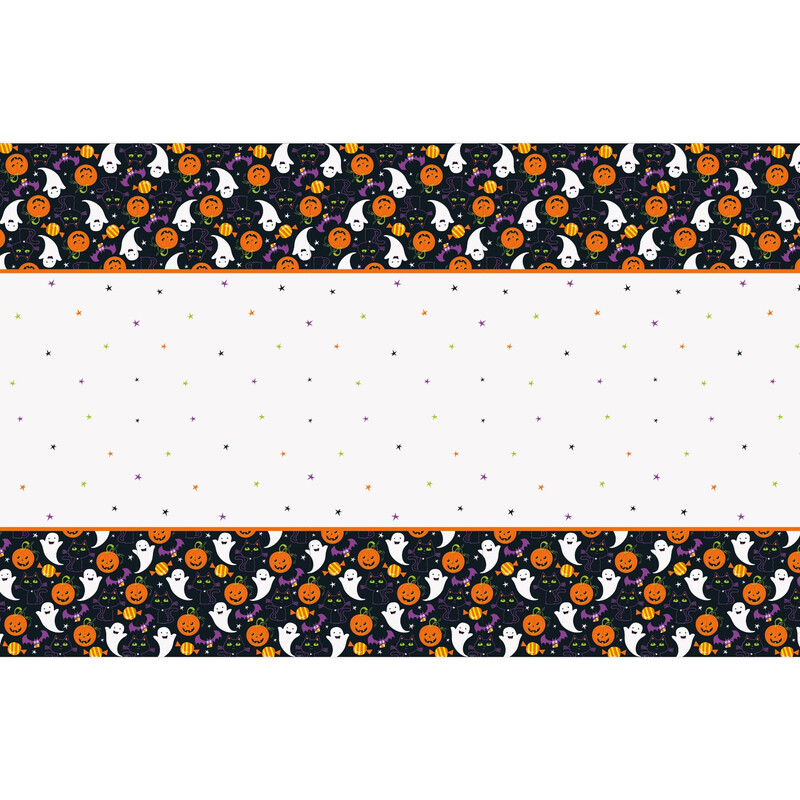 Unique Party Seasonal Rectangular Plastic Table Cover for Halloween - Cat & Pumpkin Design, 54" x 84" Party Tableware