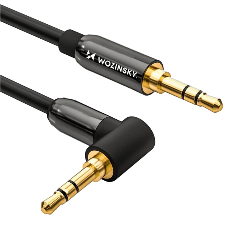 Wozinsky 2m schwarzes 3,5mm gewinkeltes AUX-Kabel (Männlich auf Männlich)