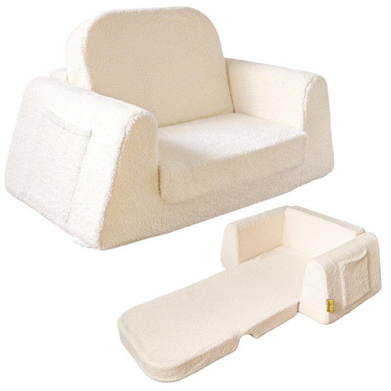 BanaSuper Kids Sofa, 2-in-1 Convertible Toddler Chair, Comfy Flip Out Bed for Children, Plush Kids Couch & Armchair, Extra Sturdy Wide Base, Machine Washable Cover, Gift for Boys Girls, Creamy Beige