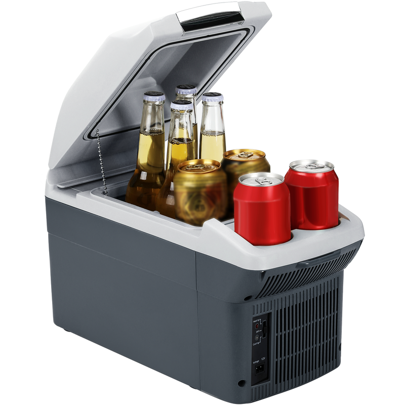 ICEROVER PN-09 9 Liter tragbarer 12V Auto-Kühlschrank, Kühl- & Warmhaltefunktion, mit doppeltem Becherhalter, dunkelgrau, ideal für Reisen, Camping & Pendeln