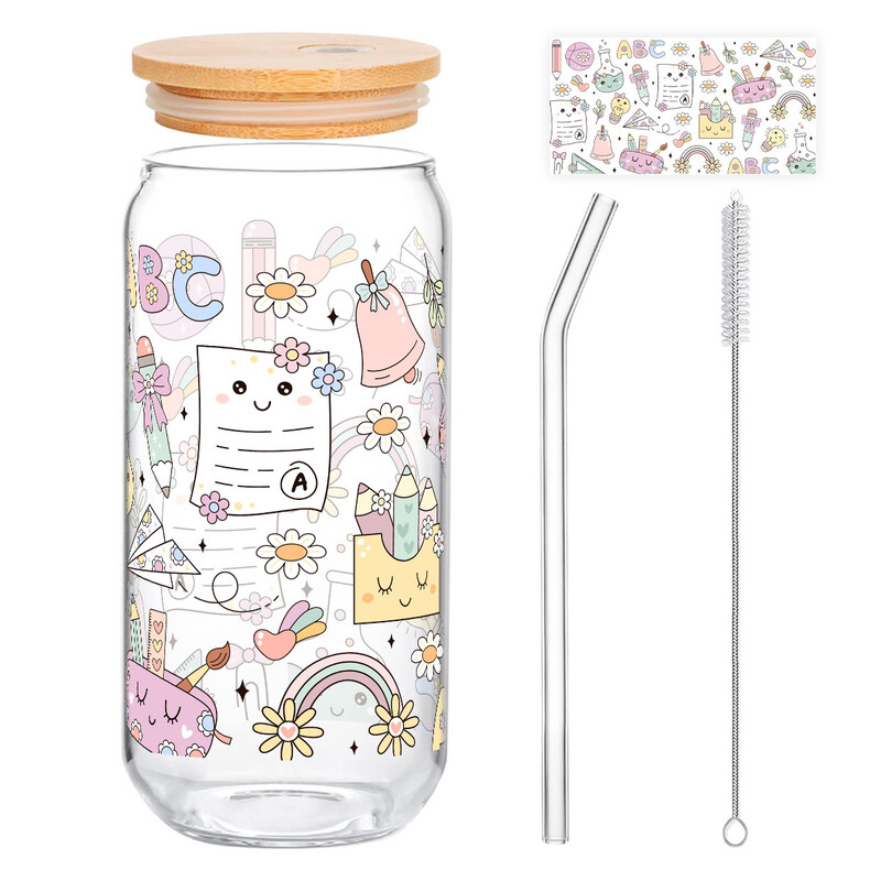 1pc Campus Memory Glass Tumbler, 500ml Valentine‘s Gift with Paper Airplane, Test Pap