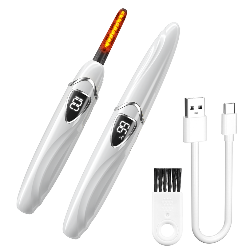 Sunluxy S600 White Electric Eyelash Curler, Natural Curling, Long-Lasting Fixation, LED Temperature and Battery Display, Smart Safe Auto Shut-Off, Rechargeable Portable Eyelash Curler