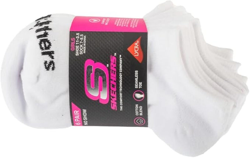 Skechers No-Show Socken 6er-Pack Mädchen Baumwolle Weiß 27, 5-35, 5