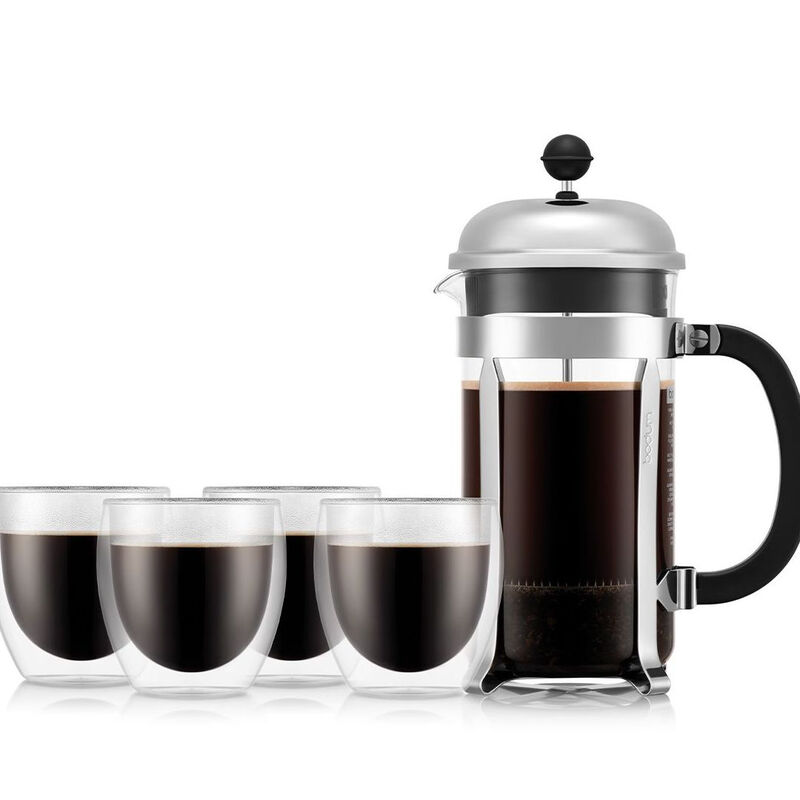 CHAMBORD 1L French Press Coffee Maker & 4 PAVINA Glasses 250ml