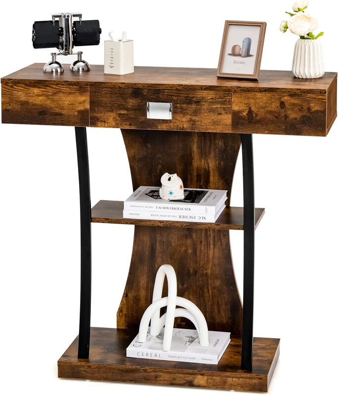 T-Shaped Console Table for Small Space-Brown