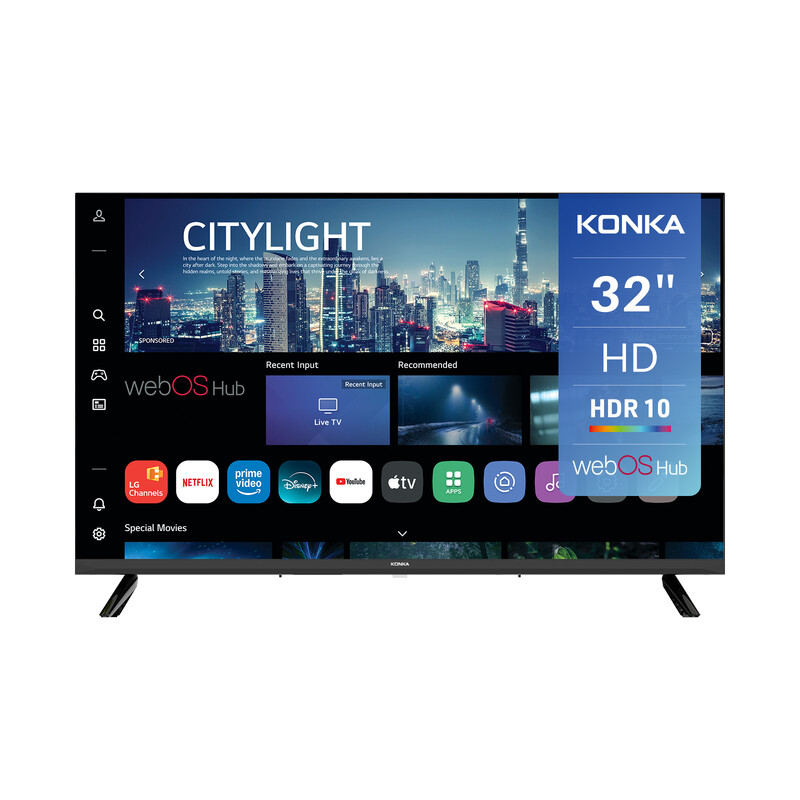 Konka DLED 32 inch (80 cm) Smart TV - 720p HD, webOS Hub, HDR10, Dolby Audio, Airplay, LG Channels, WiFi, Bluetooth, HDMI eARC, Tuner DVB-T/T2/C/S/S2, Energieklasse E, KDG32YR682ANTS