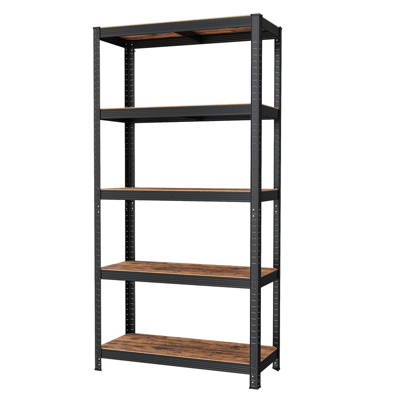 JOYFURNOS Étagère en Acier à 5 Niveaux pour Rangement, Garage, Abri, Capacité de Charge de 875 kg, Marron Rustique et Noir