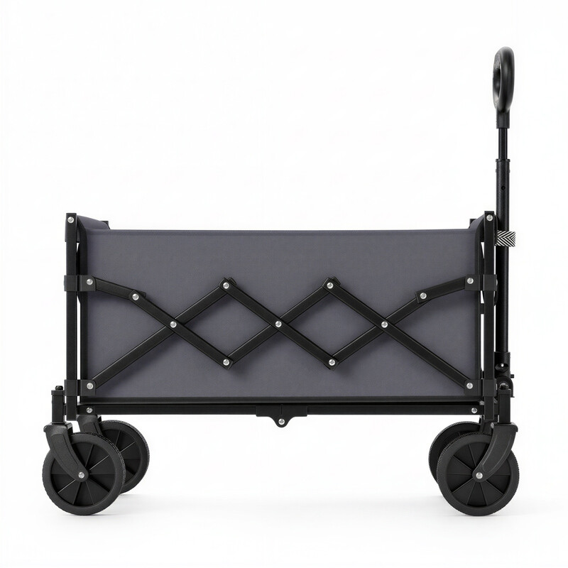 JOYFURNOS Festival-Trolley mit Rollen, 90 L faltbarer Campingwagen, Ziehbarer Gartenwagen, Verstellbarer Griff, 4 verstärkte Räder, Belastbar bis 180 kg, Outdoor, Garten, Schiefergrau