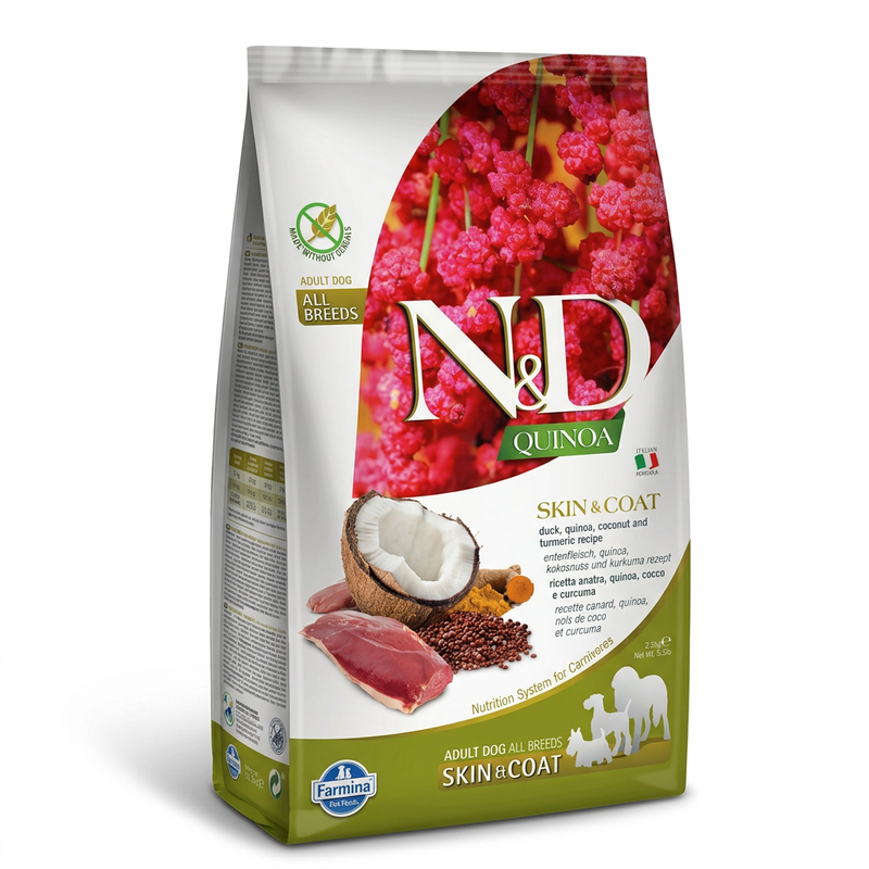 Farmina Quinoa Coat Formula (Eend, quinoa, kokos en kurkuma) Volwassen hondenvoer 2,5 kg