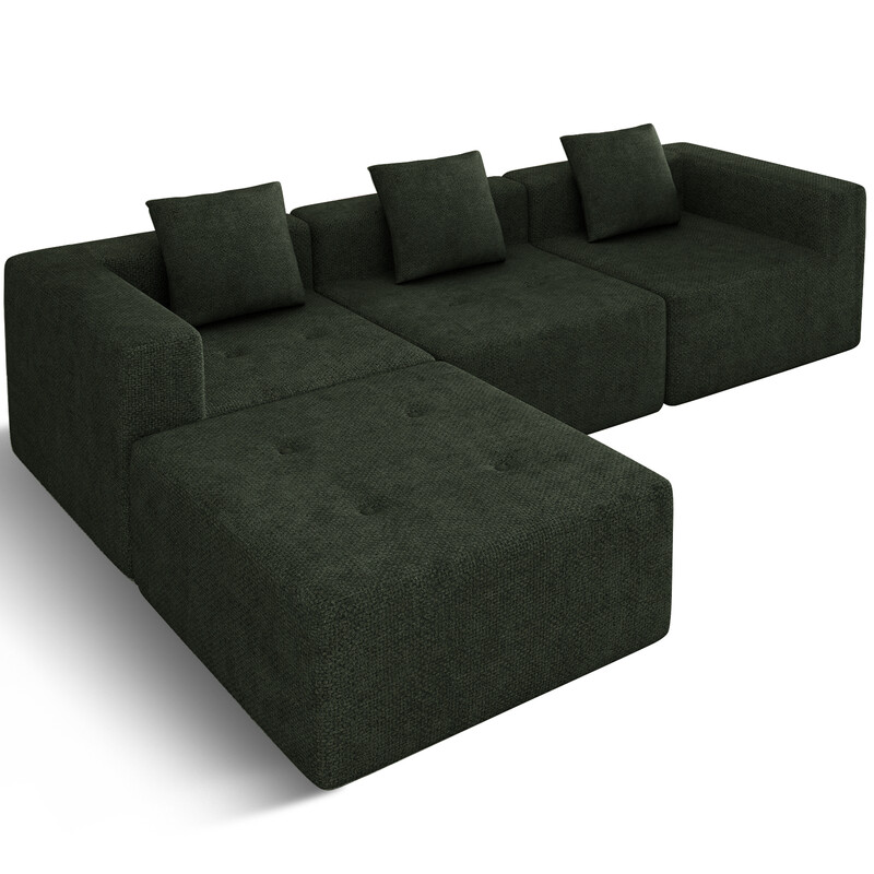 GTIMEX hoekbank bank met binnenvering voorkomt doorzakken, B: 258,5 cm slaapbank met grote chaise longue & 3 sierkussens, chenille textuur geen montage vereist, legergroen