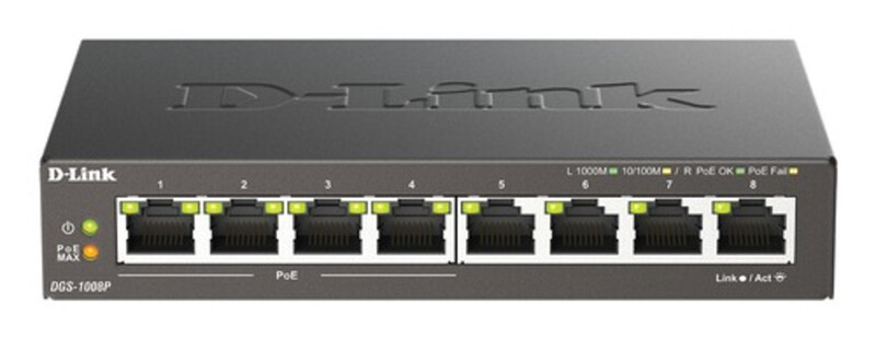 D-Link 8-Port Gigabit PoE Unmanaged Desktop Switch for Network Expansion and Power over Ethernet, Ideal for Home Office Use