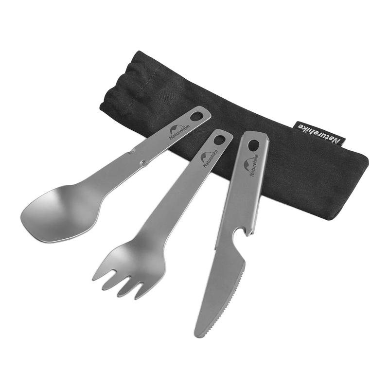 Naturehike tafelgerei van zuiver titanium voor picknick en buiten – mes, vork, lepel en tinnen opener, reisetafelgerei – slechts 40 g
