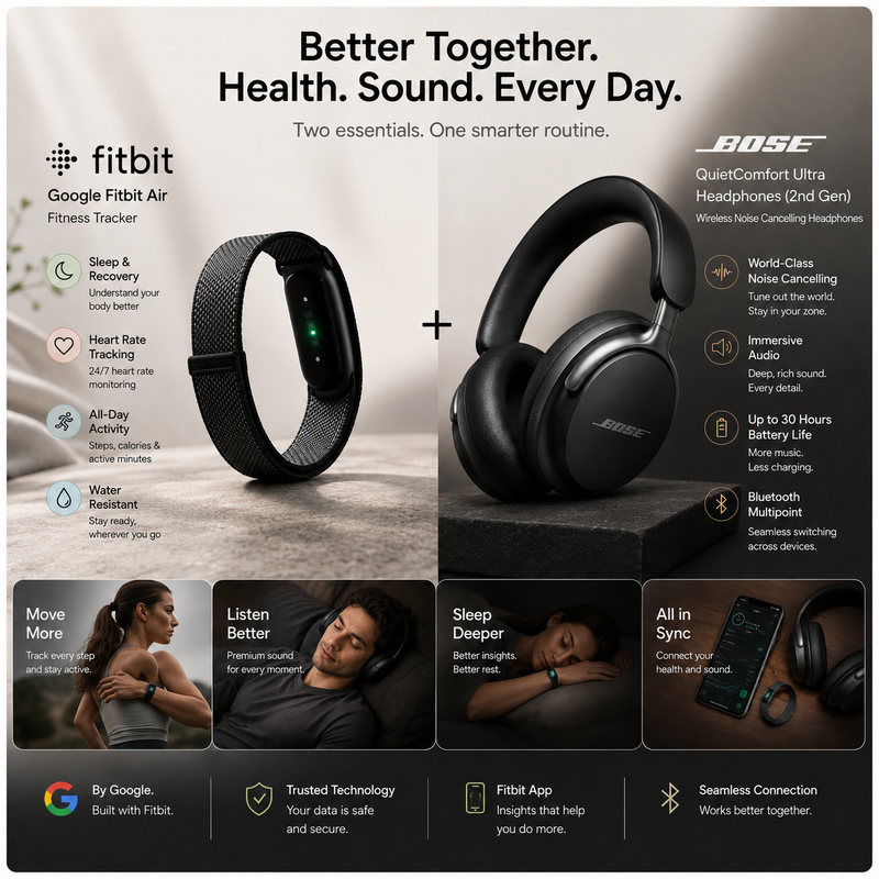 Bose QuietComfort Ultra Headphones (2e generatie) + Google Fitbit Air Zwart Bundel