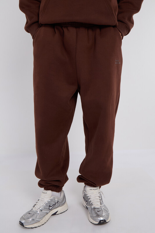 High-Rise Relaxed Fleece Joggers, Vintage Brown, L Size