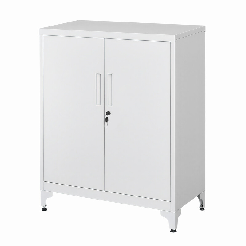 JOYFURNOS Afsluitbare Mat Witte Stalen Opbergkast – 80 x 40 x 90 cm 2 Deuren, Diepe Planken, Veelzijdig Gebruik – Ideaal voor Garage, Kantoor, Studeerkamer of Woonkamer