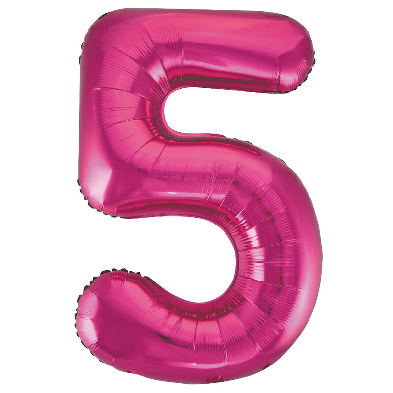 Unique Giant Number 5 Balloon, Pink, 86cm