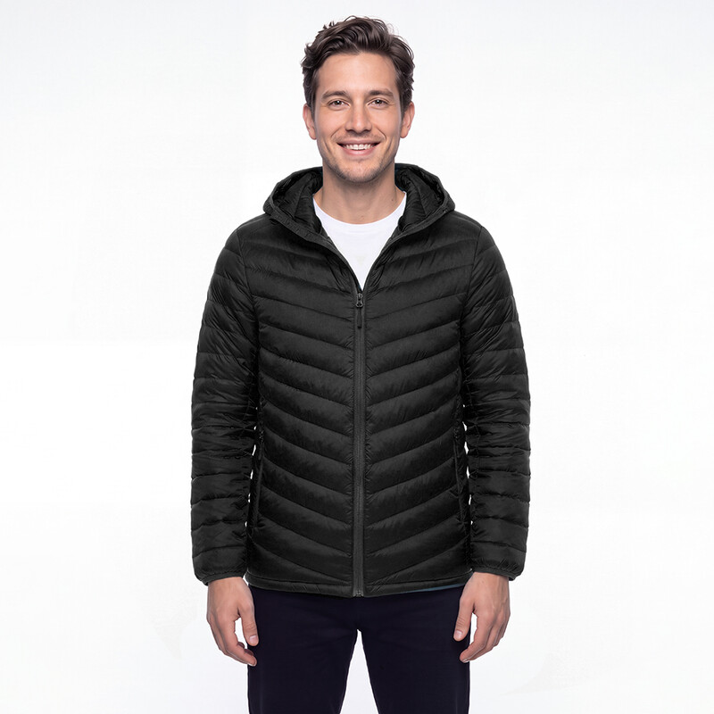 Mobi Garden Herren Daunenjacke mit Kapuze: Leicht, atmungsaktiv & perfekt für Outdoor-Aktivitäten in Piano Schwarz, Größe XL