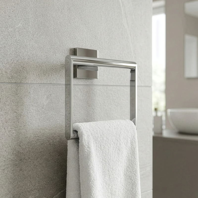 Croydex Bathroom Storage Chrome Chester Flexi-Fix Towel Ring for Modern Home Décor, Durable and Easy Wall Mount