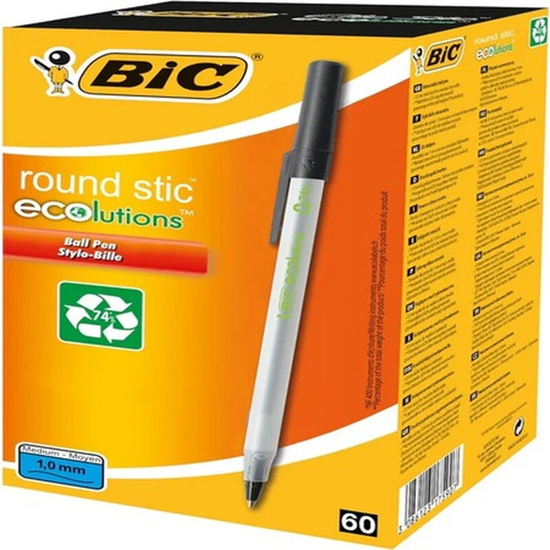 Ecolutions Medium Ballpoint Pen Black， Pack of 60