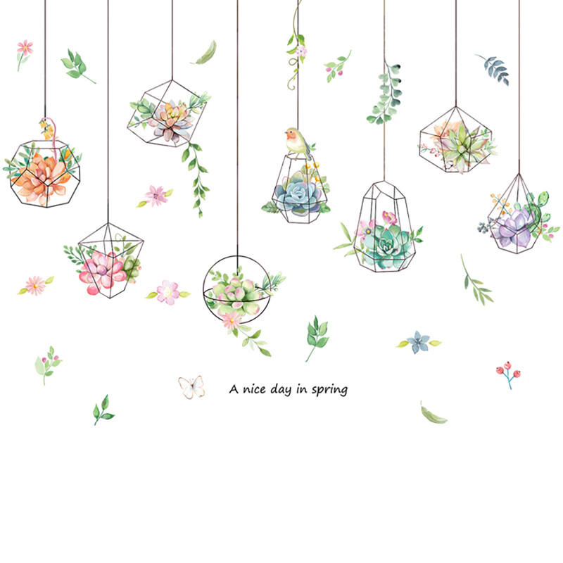 Tropical Vine Plant Potted Stickers with Butterfly & Flower Designs - Ideal for Livin