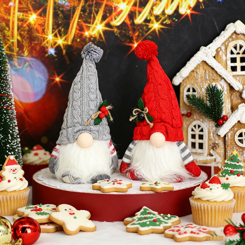 2Pcs 12.59in/32cm Christmas Plush Gnome, Handmade Plush Scandinavian Swedish Tomte, Christmas Gnomes Gift Plush with Light, Winter Table Christmas Decorations
