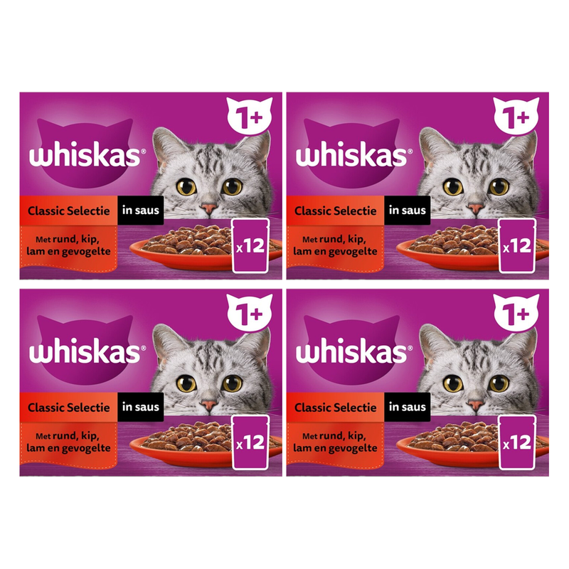 Whiskas Nourriture humide pour chats adultes 1+ Sélection mixte en sauce 12 * 4 = 48 x 85 g