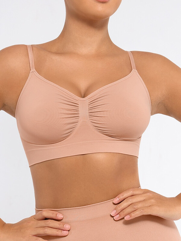 Best-Selling Everyday Seamless Comfortable Wireless Ruched bust Anti-Sag Bra Unlined