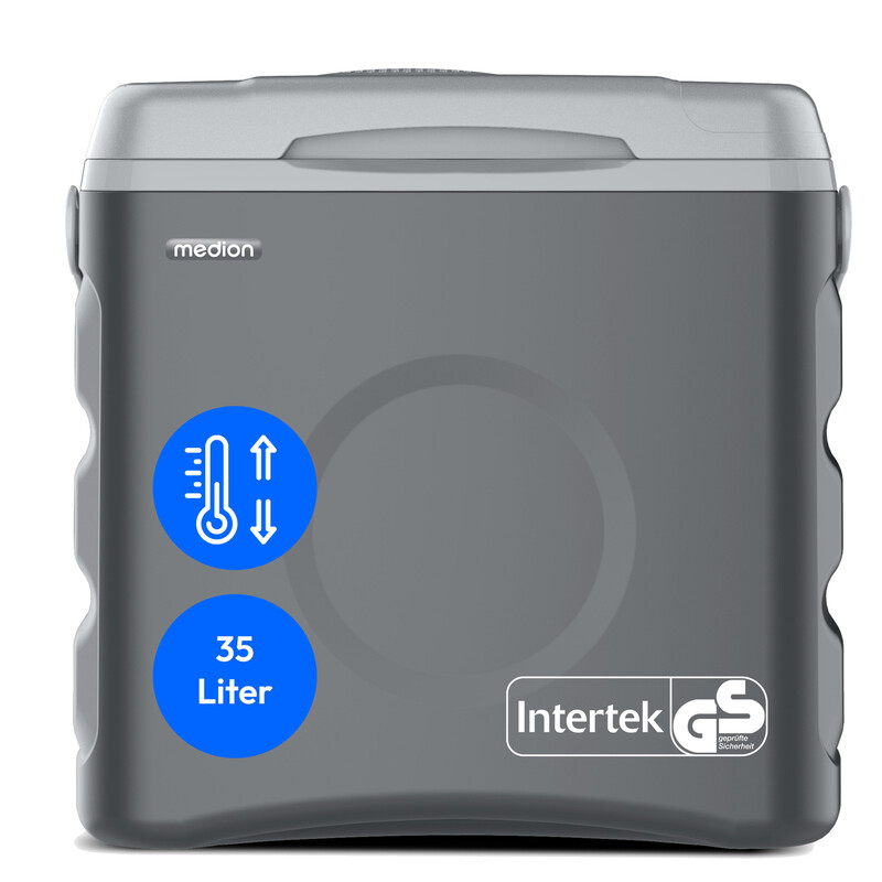 MEDION MD370030 Tragbare thermoelektrische Kühlbox – 35 L Kühlen & Wärmen Funktion, 12 V/230 V, USB 5 V, Grau